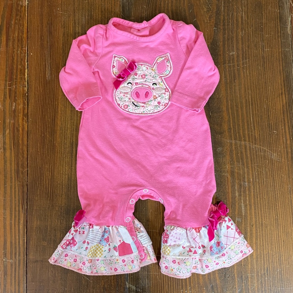 Ricrac & Ruffles Pink Piggy Long Sleeve Bodysuit
